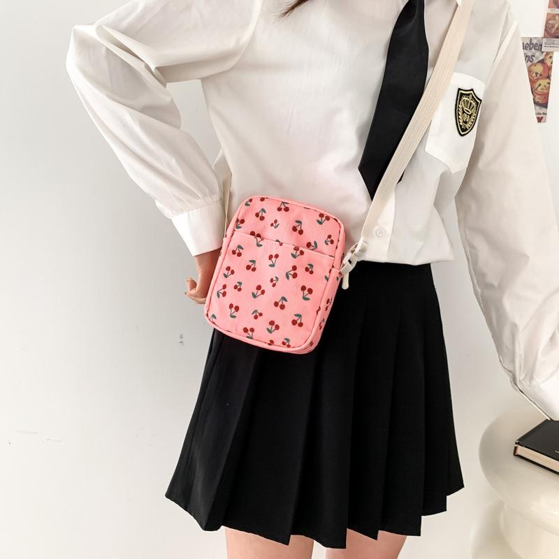 This year's popular corduroy small square bag women's shoulder crossbody cherry bag fashionable versatile small backpack travel bag