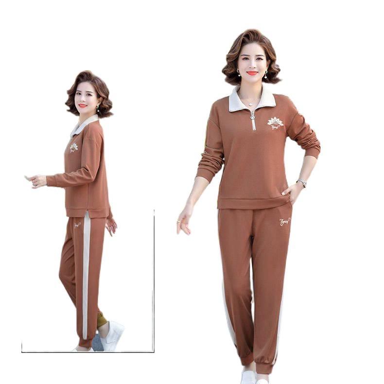 Freizeit-Sportbekleidung für Damen für Frühling & Herbst: Stilvolles, lockeres Zweiteiler-Set mit langen Ärmeln für die mittlere und ältere Generation