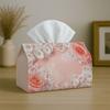 1pc of a Romantic Aesthetic Rose Tissue Box Cover, Featuring a White Floral Design with Soft Pink Lace. It Is High-Quality, Waterproof, Durable, Light