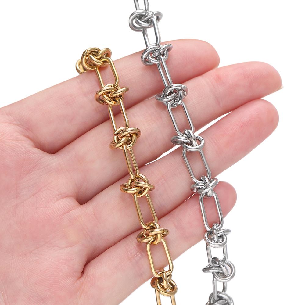 1M/Pack 6.5*12.5mm Stainless Steel Knot Chains Golden Handmade Chains for DIY Necklace Bracelets Jewelry Making Accessories