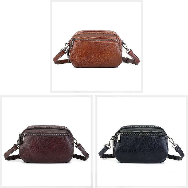 Small Round Bag Hand Painted Shoulder Bag Soft Leather Large Capacity Top Layer Cowhide Mini Bag for Women