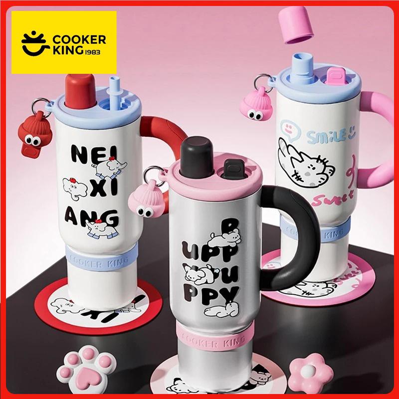 COOKER KING 1200ML Thermos Bottle Stainless Steel Insulated Tumbler Large Capacity Ice Cup with Straw Outdoor Thermos Cup Gifts