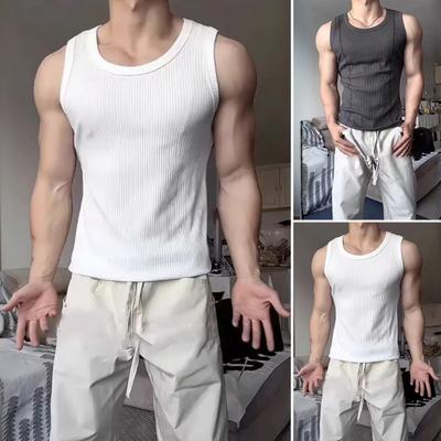 Men Vest Round Neck Sleeveless Slim Fit Tank Tops Solid Color 3D Tailored Breathable Sports Travel Vest