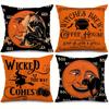1 Piece Halloween Decoration Cushion Cover, Moon Witch Black Cat Pattern Pillow Cover, Suitable for Party Home Room Decoration