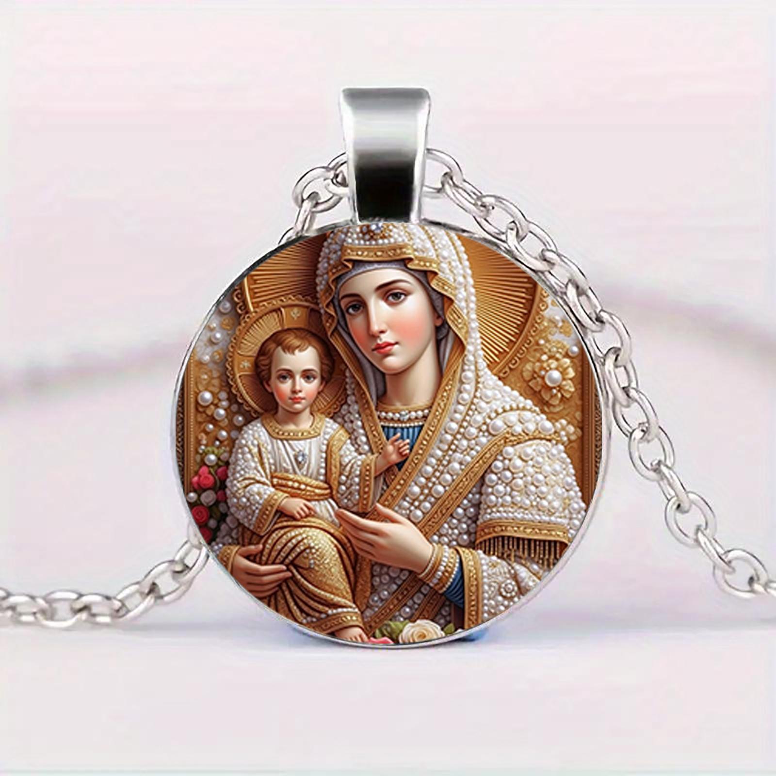 

The Virgin Mary And Infant Jesus Time Gemstone Pendant Is A Religious Ornament Suitable For Everyday Wear.