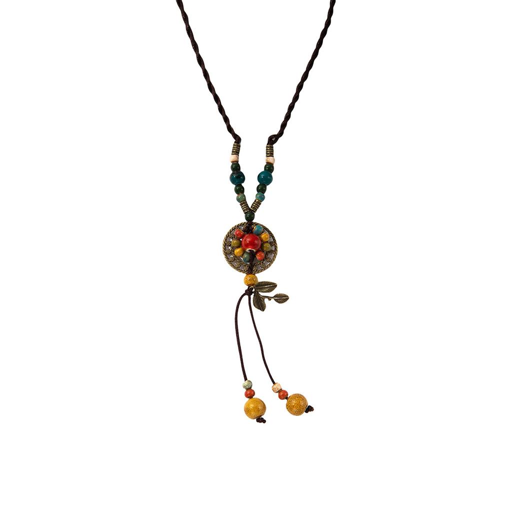 Creative Design Bohemian Necklace, Light Luxury Retro Long Braided Rope Exotic Ethnic Temperament Sweater Chain