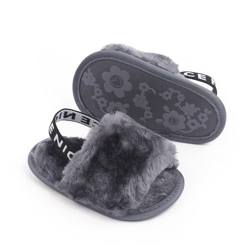 Baby Girls Spring and Winter Baby Shoes Cute Indoor Baby Fluffy Slippers Toddler Princess Breathable Simple Elastic Sandals
