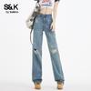 Baleno S&K Women's High-Waisted Ripped Straight-Leg Jeans