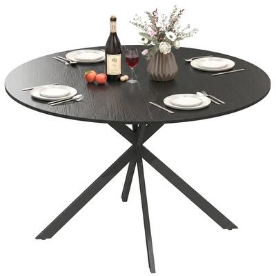 Round Dining Table For 4 People Industrial Style Kitchen Table With Steel Legs For Dining Room Kitchen Black