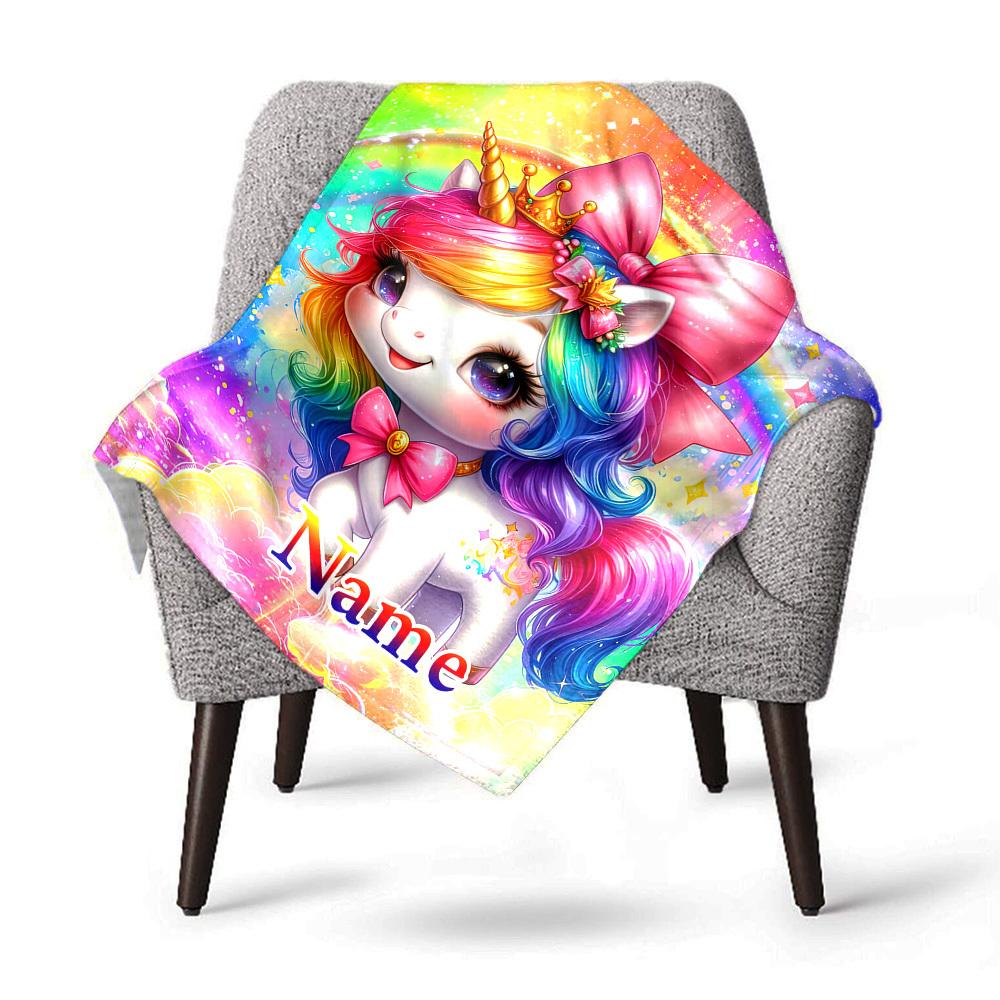 Unicorn Rainbow Personalized Home Customize Your Name Blankets Soft Cozy Lightweight Allseason Multipurpose Blanket For Picnics Sofas Offices Beds