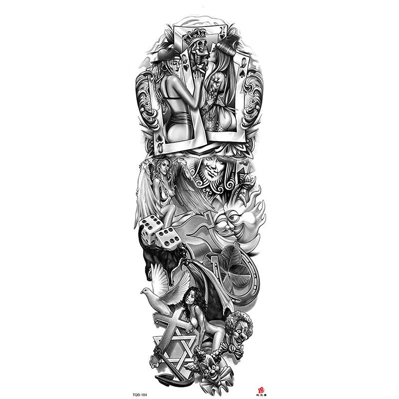 Waterdichte tattoo stickers voor de hele arm: Jezus, Maagd Maria, Kroon, Leeuw-ontwerp