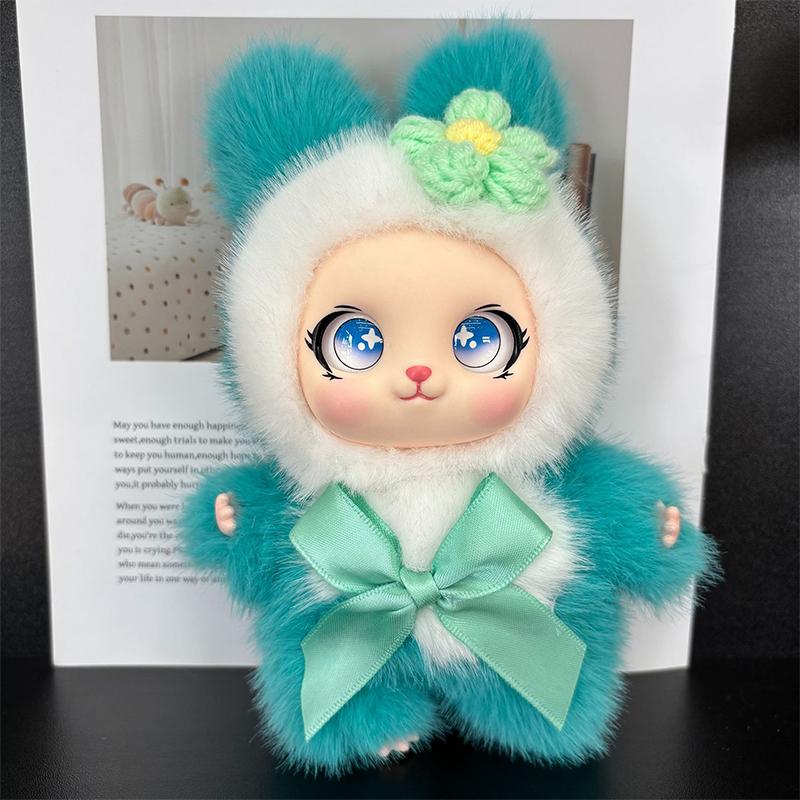 Soft Kawaii Plush Bunny Pendant with Knitted Flower Bow Fashion Bag Charm for Girls Birthday Gift Schoolbag Decor