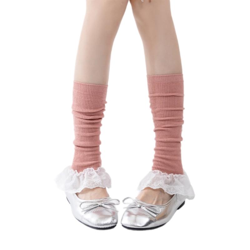 Girls Lolitas Knit Long Socks Ruffle Flared Leg Warmers Harajuku Bootie Socks Spring Summers Warm Ankle Heap Socks