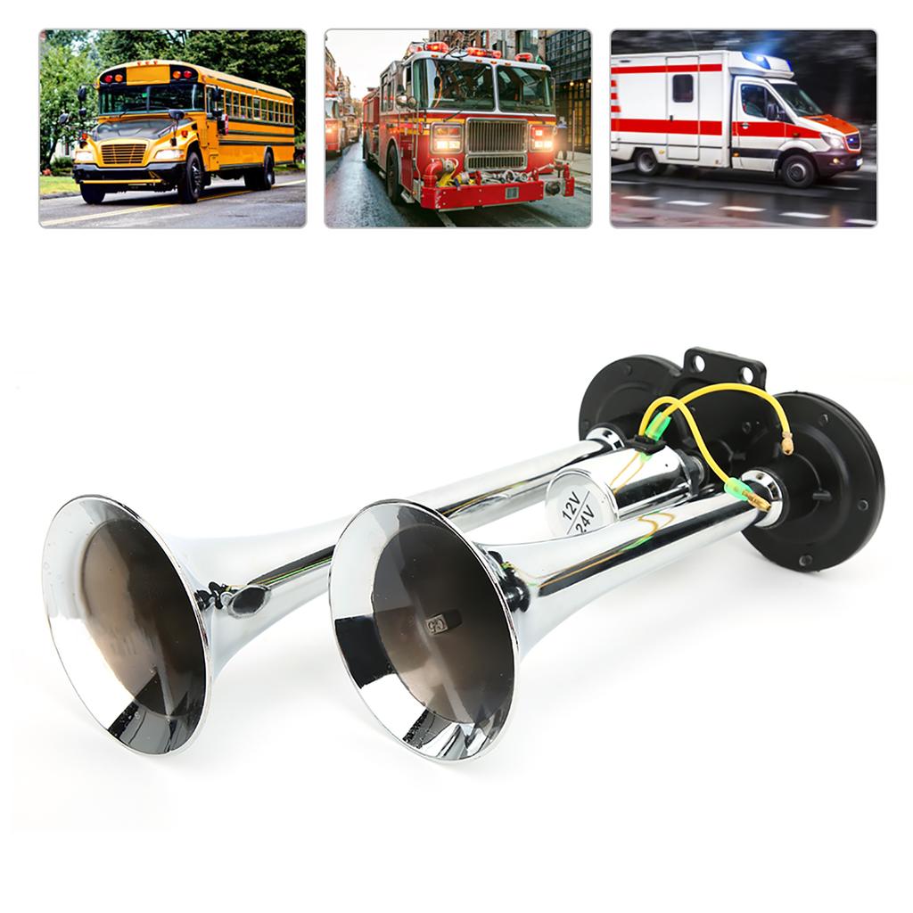 Universal Bil Pneumatisk Lufthorn Dobbelt Trompet 130dB 12V24V Tog Auto Lastebil Lastebil ABS Metall