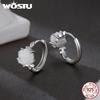 WOSTU S925 Silver Natural White Shell Rose Ring Earrings For Women Wedding Jewelry Set Flower Open Ring Earring Valentine Gift