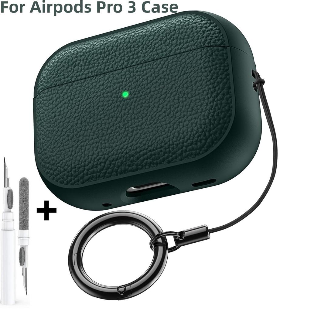 Shockproof Protective Cover for AirPods Pro 3 Compatible with AirPods Pro 3rd Generation Case Leather Texture Case with Keychain