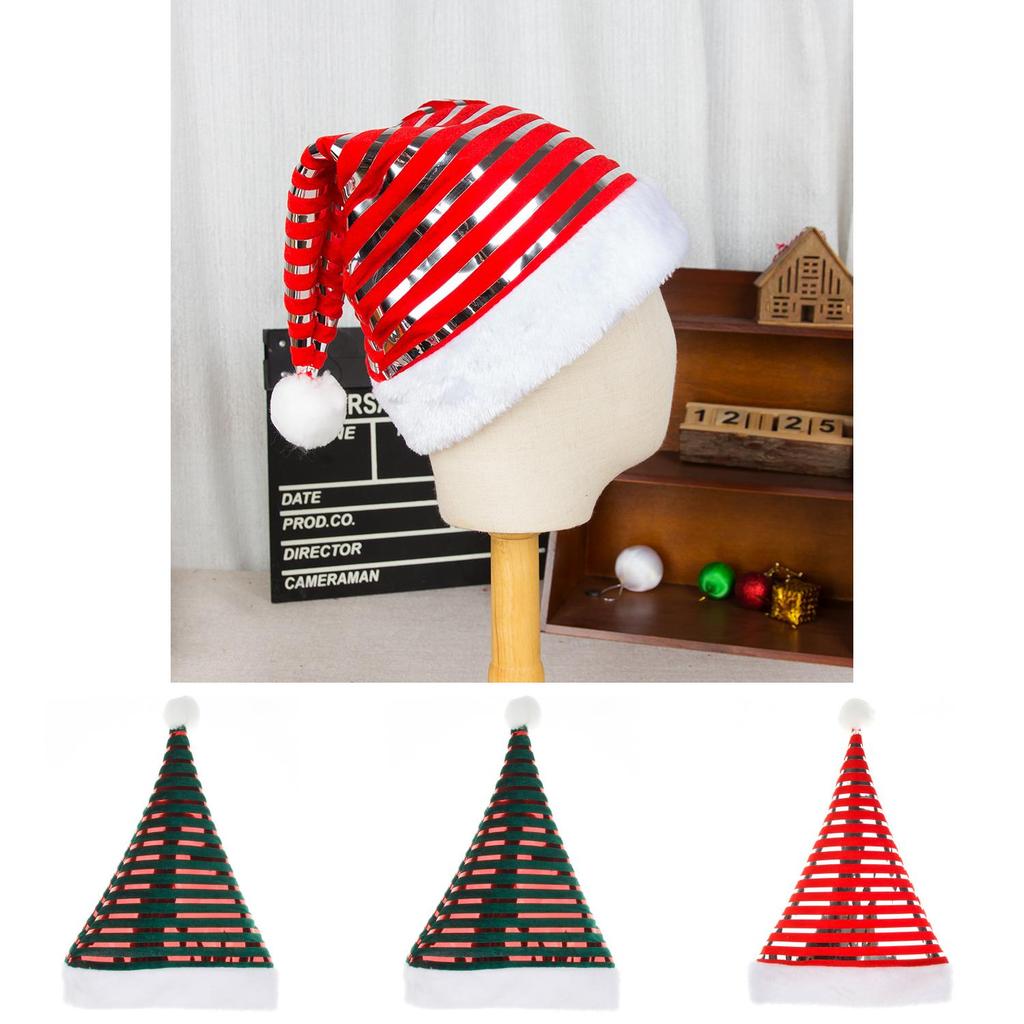 Velvet Christmas Hat With Stripes For Holiday Festivities And Gift Exchange