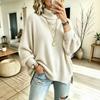 Women's Color Turtleneck Long Sleeve Knit Pullover Sweater with Side Slits