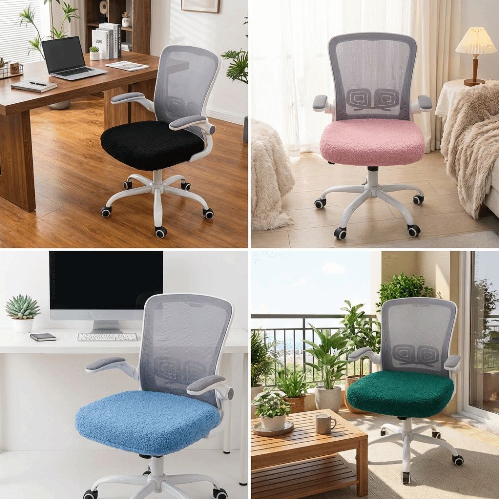 Stretch Computer Chair Seat Cozy Plush Elastic Chair Cover Chair Seat Protector  Winter Use