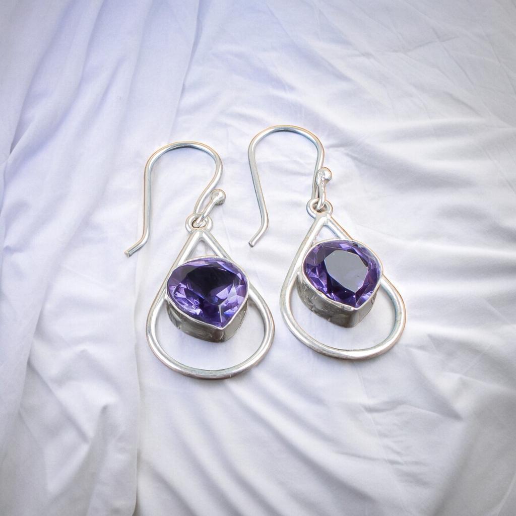 Natural Iolite Gemstone 925 Sterling Silver Handmade Jewelry Hook Earrings 1.50" EE-38-2