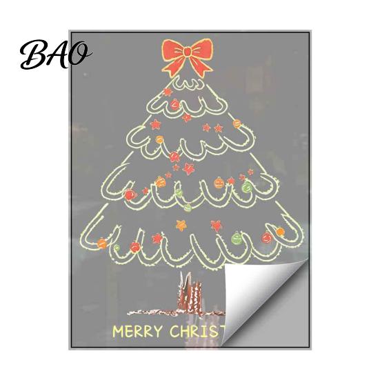 Waterproof Glass Stickers Christmas Tree Window Sticker, Simple Line Static Cling Decal, Reusable Clings Removable Festive PVC Decal for Holiday Home