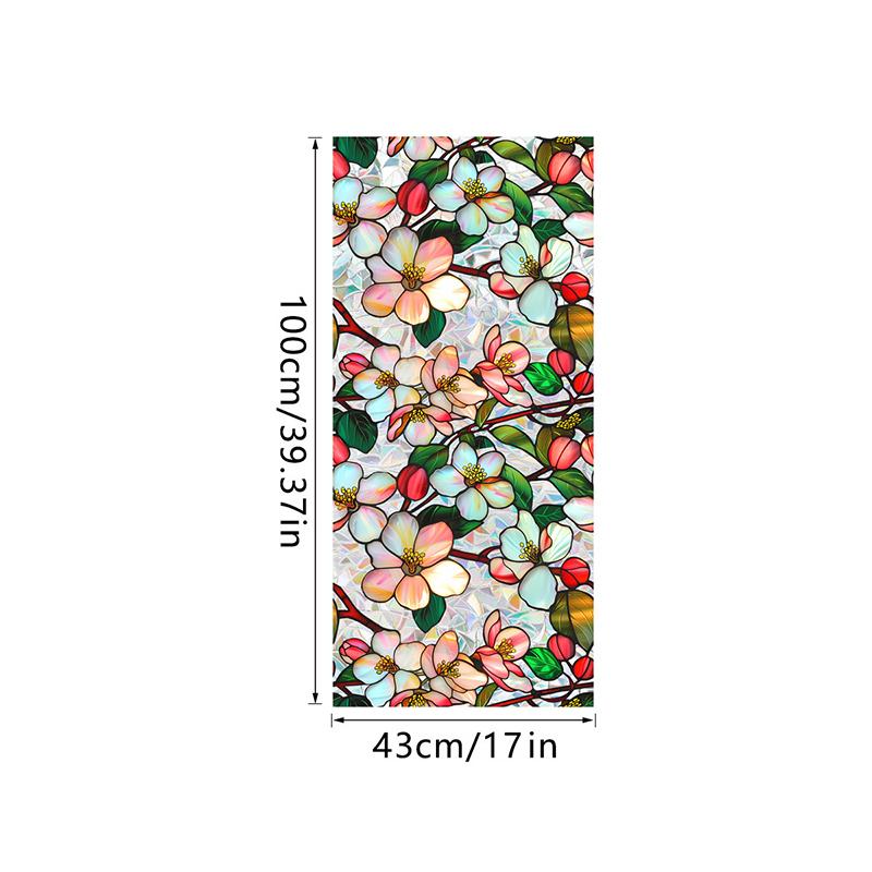 Window Film Static Cling Privacy Protection Stained Glass Film PVC Stained Colorful Plants Flowers Printed Home Decor Stickers