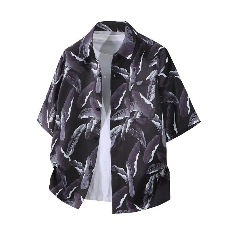 Men's Printed Gradient Short-sleeved Casual Button Beach Breathable Shirt