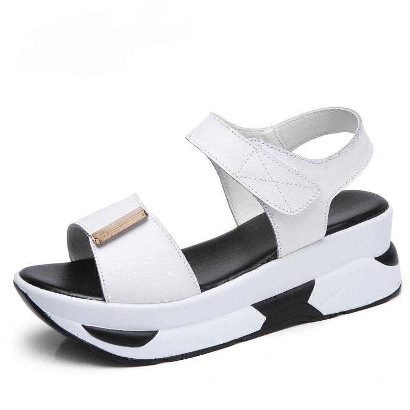 

Holfredterse новейшая летняя обувь для женщин сандалии повседневная обувь на среднем каблуке горячая женская обувь из натуральной кожи с увеличенной танкеткой Hd957 35