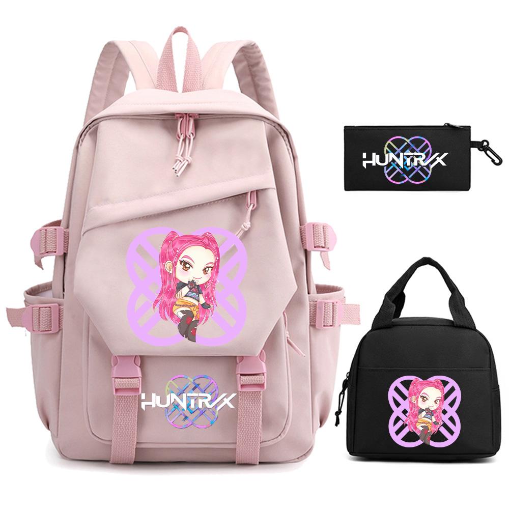 3Pcs/set K-pop Demon Hunters Printed Backpack for Teenger Boy Girl Large Capacity Schoolbag Children Student Bookbag Women Waterproof Travel Bag