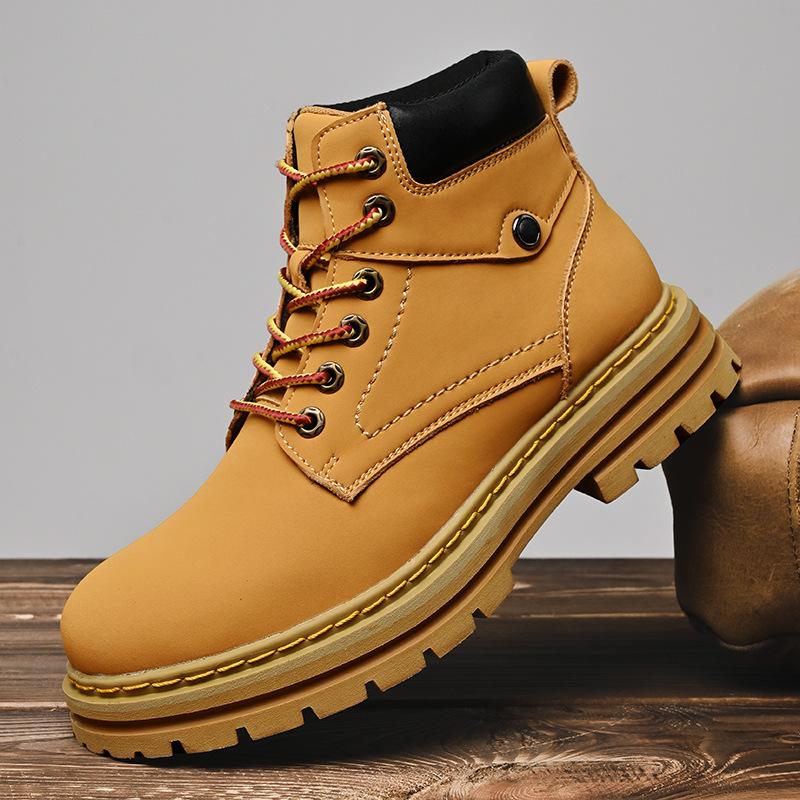 Genuine Leather Men's Mid-Top Men's Shoes New Trendy Big Head Leather Shoes Casual Work Shoes Autumn Breathable
