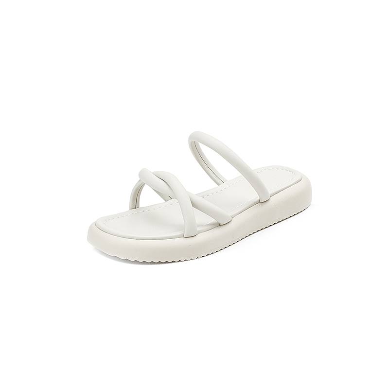 Мюли Krazing Pot из микрофибры с открытым носком на низком каблуке, летние женские тапочки на плоской платформе, простой дизайн, для отдыха на открытом воздухе 34 слоновая кость