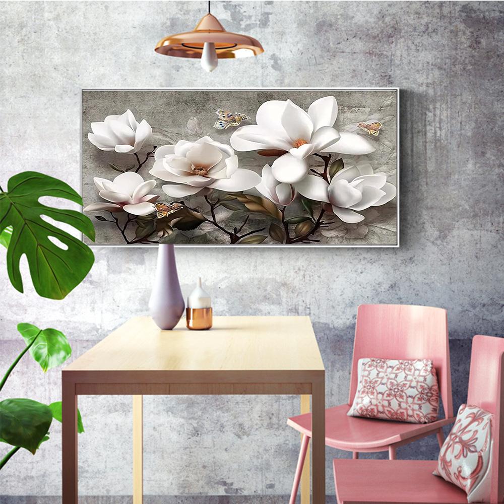 Vit blomma Abstrakt oljemålning på duk Affischer och tryck Canvasmålning Cuadros Väggkonstbild för vardagsrumsinredning