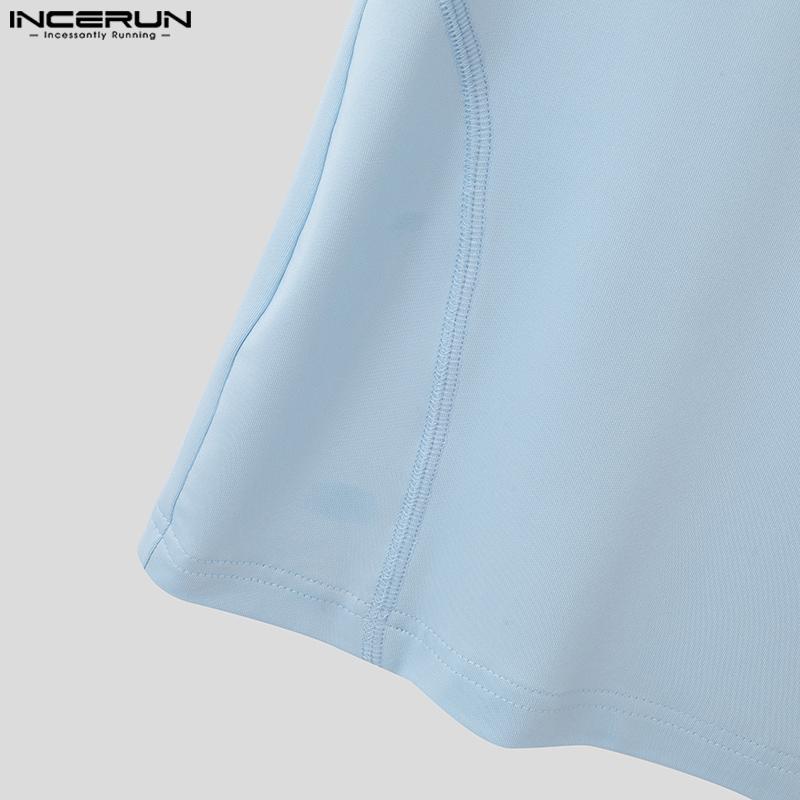 INCERUN Summer Men Sleeveless Back Patchwork Stretch Skinny Tank Tops T-shirts