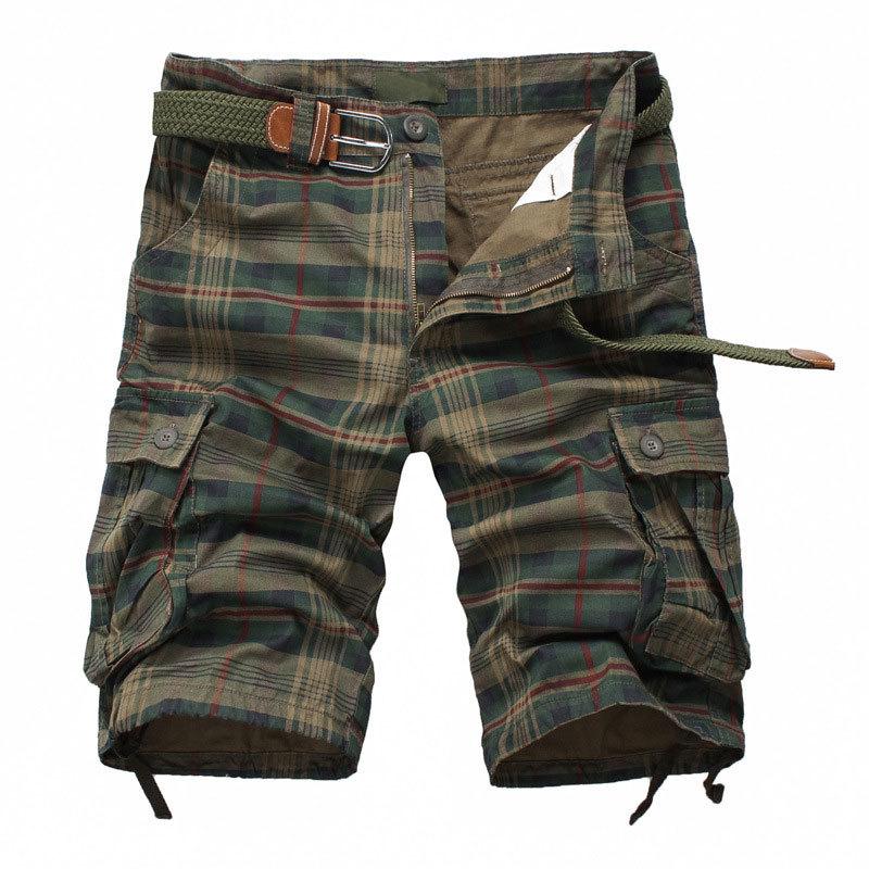 Summer Men's Medium Pants Cotton Comfortable Outdoor Sports Beach Pants Trend Plaid Shorts Loose Straight Large Size Cargo Pants