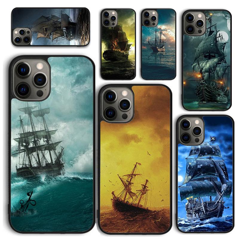 Old Ship in Sea Moon Night Celular Mobile Phone Cases For iPhone 17 Air 16e 15 14 12 13 11 Pro MAX Plus Coque Fundas