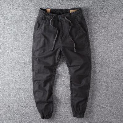 Men's Heavy Retro Solid Color Cuffed Casual Pants for Spring and Autumn - Japanese Khaki Work Style