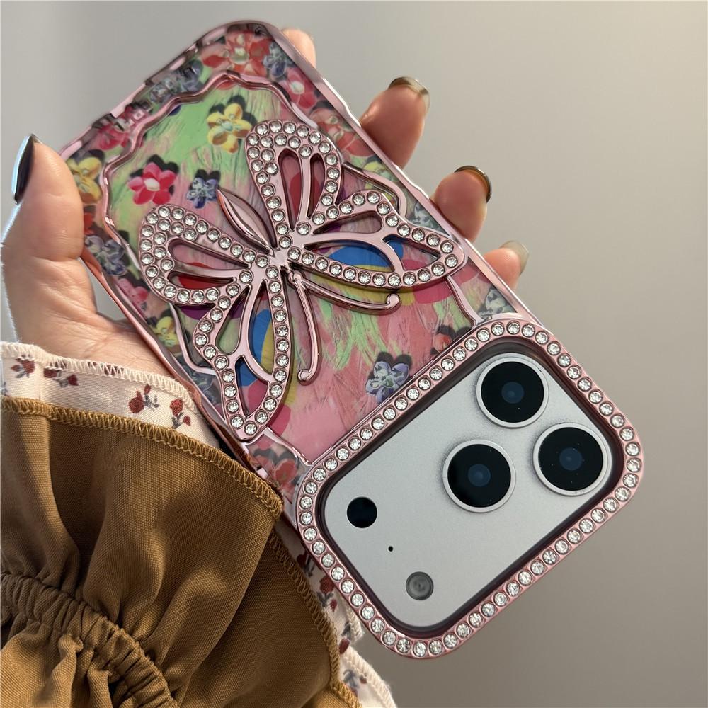 iPhone 17 Pro Max Case: Hollow-Out Rhinestone Butterfly Electroplated Protective Cover for 16/15/13 Pro Models