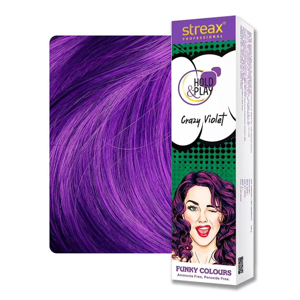 Streax Professional Crazy Violet Semi Permanent Hair Colour Ammonia Free Easy DIY Use Long Lasting Vibrant Purple Hair Dye For Bold Highlights 100ml