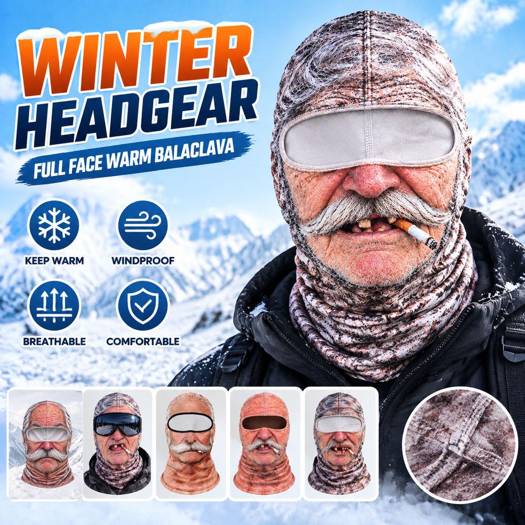 3D-gedruckte Vollgesichtsmaske für alten Mann, winddichte Winter-Skimütze, lustige realistische Gesichtsbedeckung für Motorrad, Wandern, Outdoor-Sport