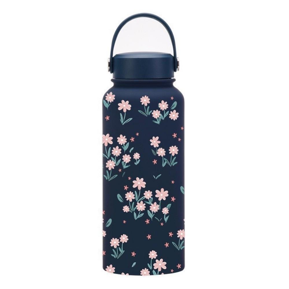 1L Thermal Water Bottle Creative Floral Insulated Bottle Reusable Outdoor Insulated Mug  Household