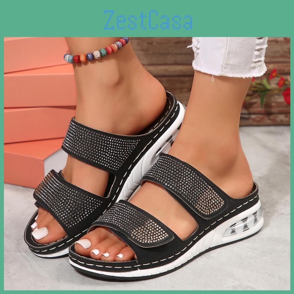Casual Slippers Womens Shoes Plus Size Rhinestone Wedge Heels Air Cushion Slippers Womens