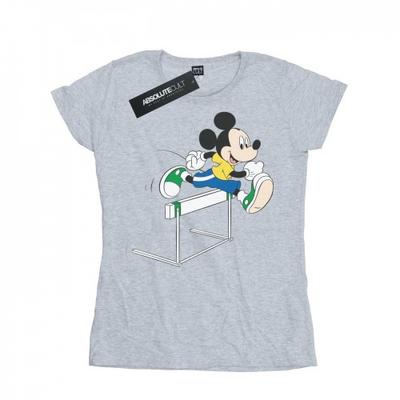 Camiseta feminina/feminina de algodão com barreiras do Mickey Mouse