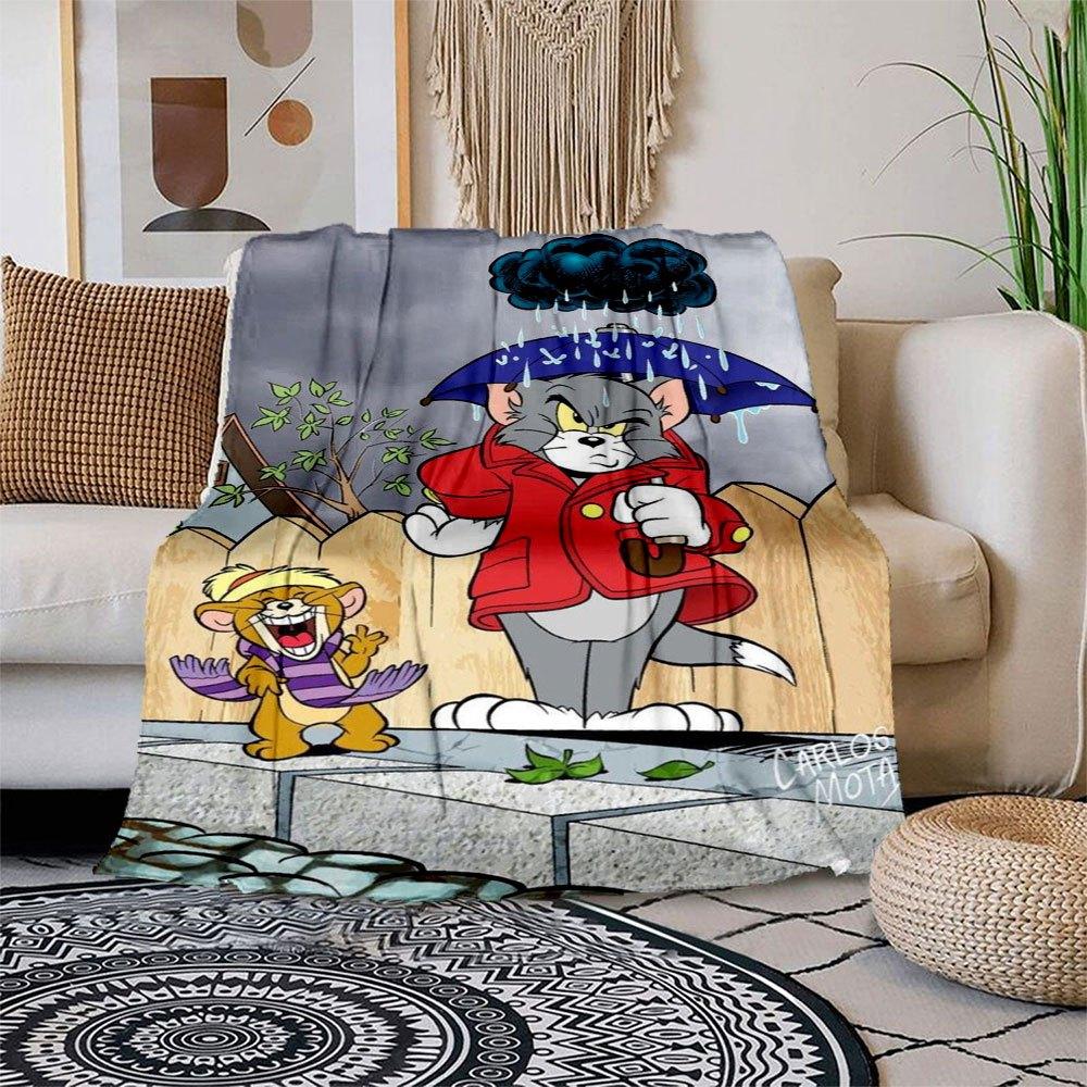 

Tom and Jerry Rainy Day Adventure Poster PrintBlanket Flannel Throw Blanket for Sofa, Bed, Travel, Camping, Office 100x150cm
