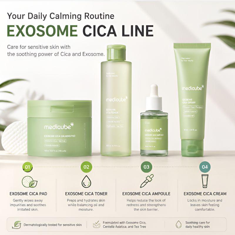 Medicube Exosome Cica Calming Pad 100 Płatków 150ml – Kojące Koreańskie Płatki Tonizujące do Skóry Wrażliwej i z Fakturą