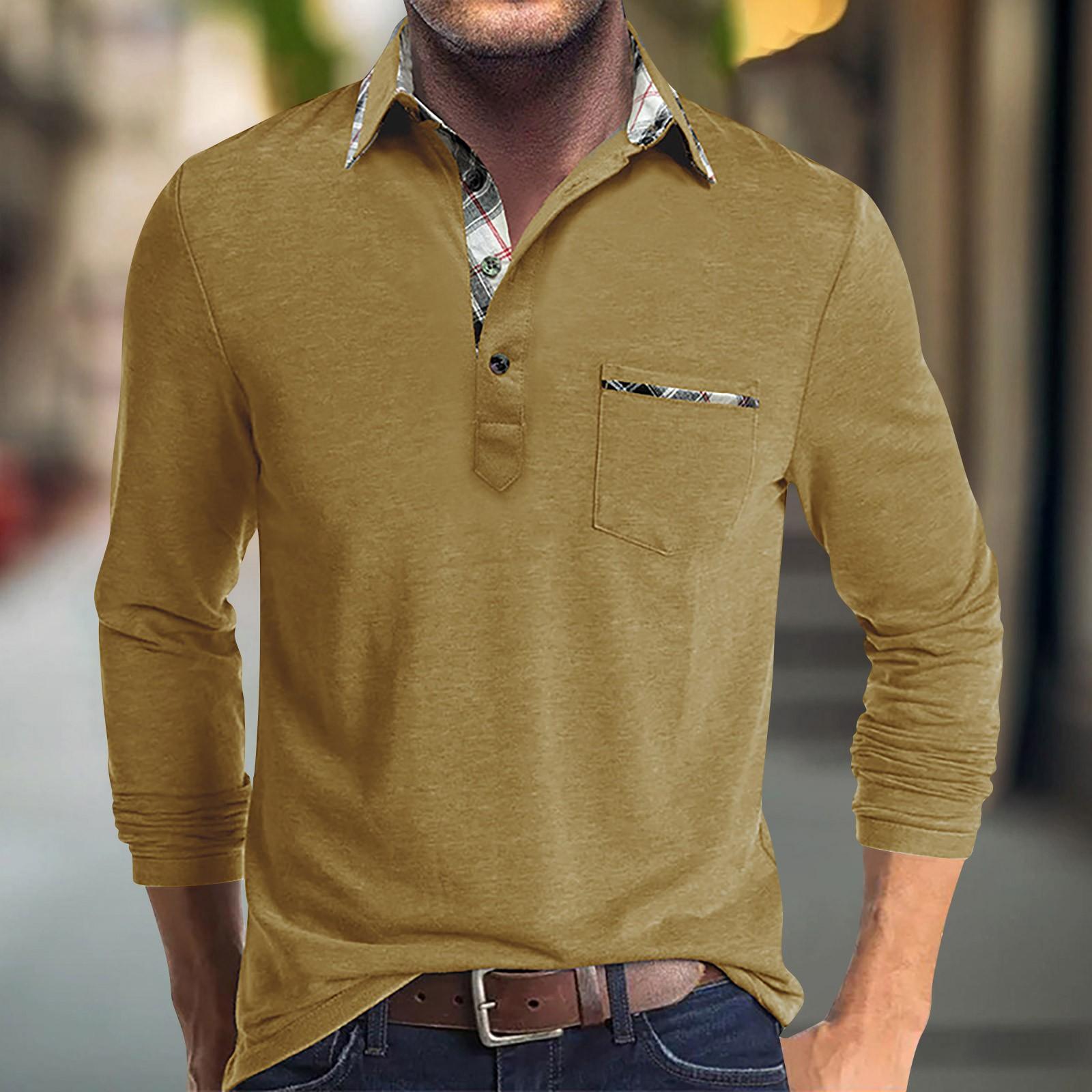 

Мужская весенне-осенняя однотонная футболка с лацканами, 3 пуговицы, открытая планка и пуговицы, топ с длинными рукавами XL жёлтый