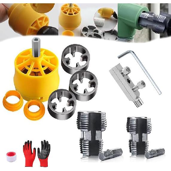 Electric Drill Compatible Pvc Pipe Threader Kit with Various Die Sizes, Pvc Pipe Threader Kit, Pipe Threader Kit, Pvc Threader for Drill, 1/2'' 3/4''