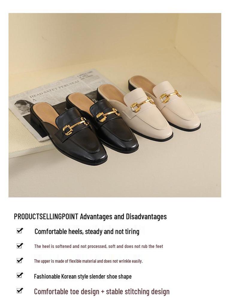 Weiwei Girl Closed-Toe French Retro Mule Slippers, Women's Versatile Flats, Plus Size Available
