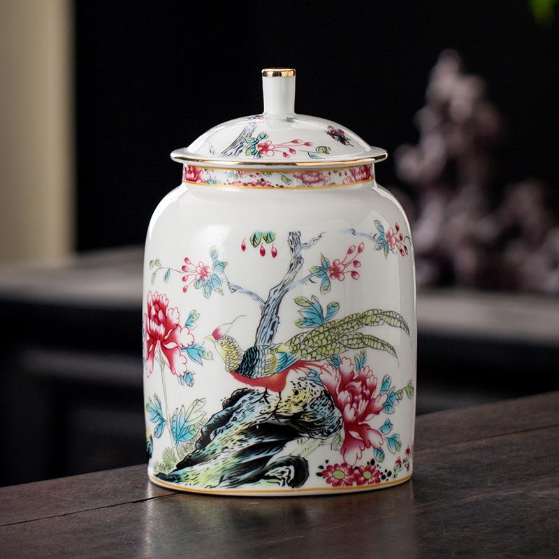 Enamel Colored White Porcelain Tea Jar Home Sealed Moisture-proof Coffee Candy Storage Jar 500g Pu Erh Tie Guan Yin Storage Jar