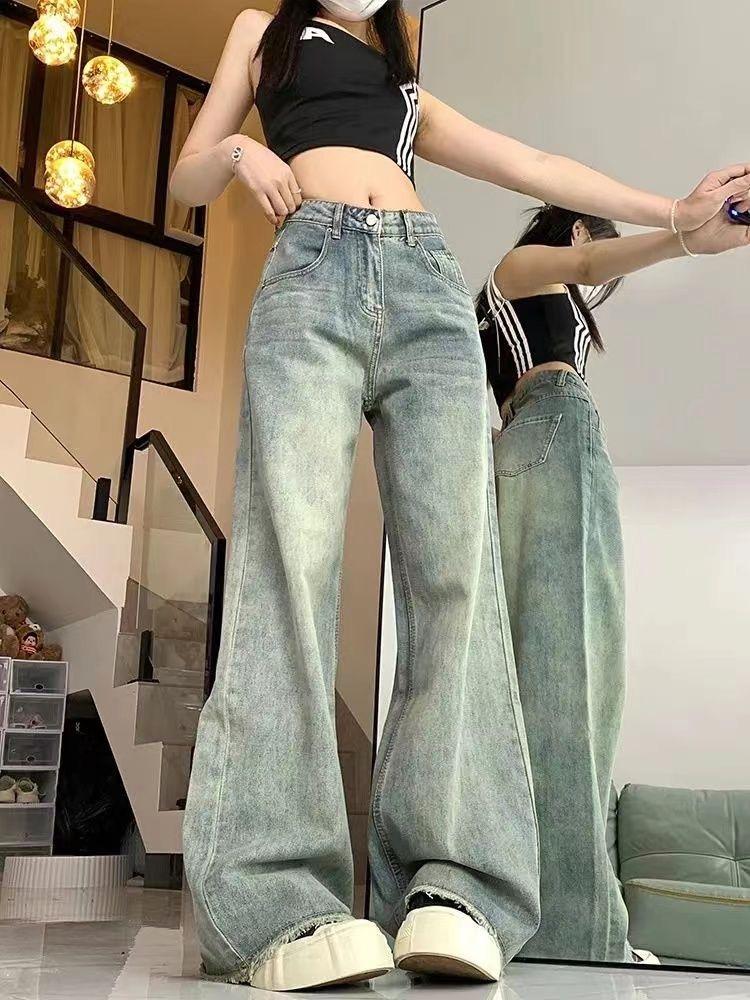 90s Vintage Baggy Blue Jeans Women Y2k Harajuku High Waist Denim Trousers Female Retro Fashion Sense Aesthetic Wide Pants Casual