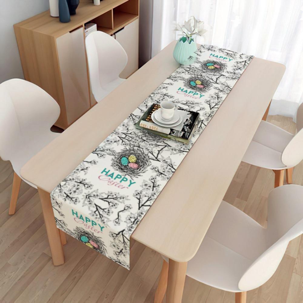 2 pièces Drapeau de table de Pâques Décoration de fête Table Oeuf Lapin Nappe Lin Double Drapeau